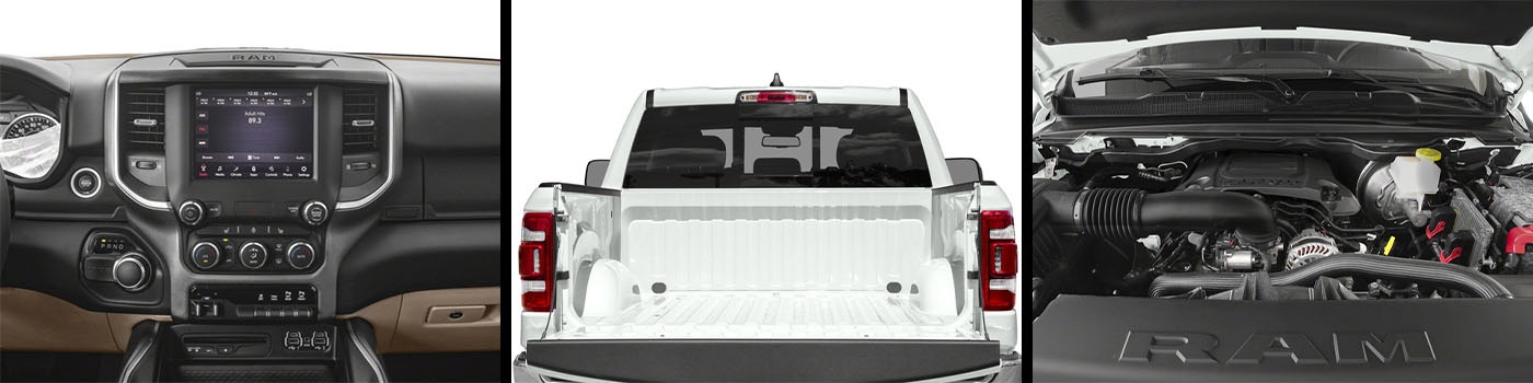 2019 Ram 1500 Longhorn Console, bed, and engine.